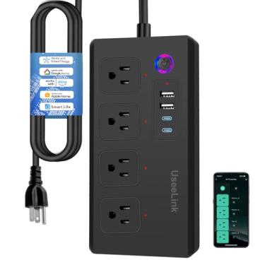 Imagem de XENON Tira de tomada inteligente, protetor contra sobretensão com 4 tomadas inteligentes controladas individualmente, controle de voz, 4 USB (incluindo 20W USB-C), compatível com Alexa e Google Home