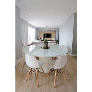 Imagem de Mesa De Jantar Cone 130 Cm Tampo De Vidro Laca Branca Branco
