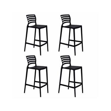 Imagem de Kit 4 Banquetas Cozinha Alta Tramontina Sofia Preta Empilhável em Polipropileno