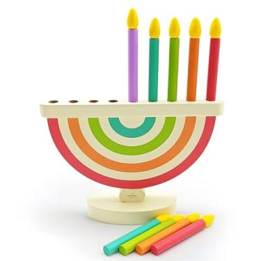 Imagem de The Dreidel Company Hanukkah Children Wooden Chanukah Menorah with Removable Candles (S...