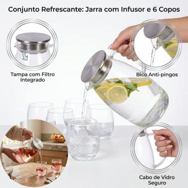Imagem de Kit Jarra de Vidro 2,2L com 6 copos 250ml Diamonds