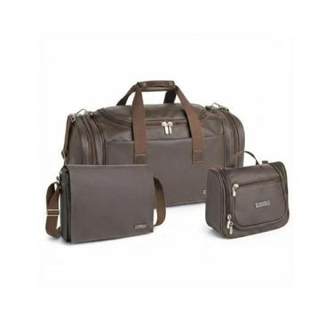 Imagem de Kit Viagem Pasta Notebook + Mala + Necessaire Viccina, Marrom
