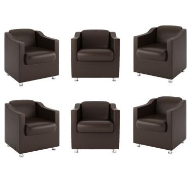 Imagem de Kit 6 Poltronas Courino Consultório Recepção Cor Marrom Balaqui Decor