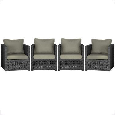 Imagem de Kit 4 Poltronas Madri Alumínio Corda Náutica Estofado Preto Trama Original