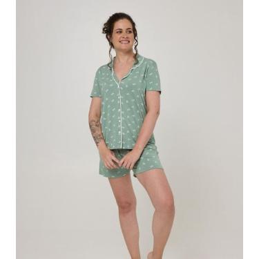 Imagem de Pijama Curto Feminino Viscolycra Evanilda Verde, G, Verde