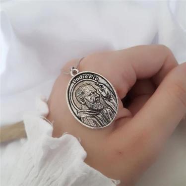 Imagem de Pingente prata 925 medalha são padre pio 3 cm - RICCHEZZA PRATAS, Prat