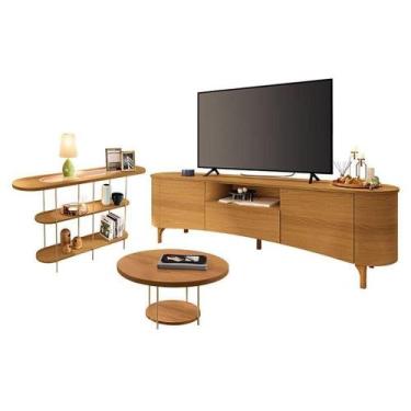 Imagem de Rack Bancada Elara Cinamomo Com Mesa De Centro Sky E Aparador Infinity