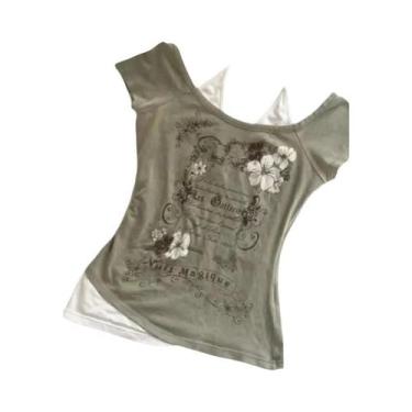 Imagem de Camiseta Cropped Com Estampa Floral Retro Grunge Y2K, Halter De Verão,