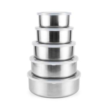 Imagem de Kit Conjunto 5 Potes Herméticos Redondos Inox com Tampa Vedada para Ma