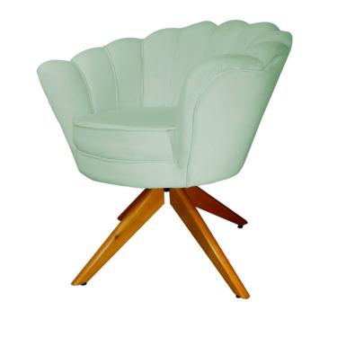 Imagem de Kit 2 Poltronas Estofada Com Base Giratória de Madeira Pétala Veludo Verde Chá - LM DECOR