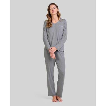 Imagem de Pijama Feminino Modal Cetim Cinza Lohe, Cinza, G