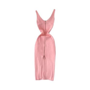 Imagem de Vestido Midi Feminino Sexy De Verão Em Tricô Com Alças, Cintura Elásti