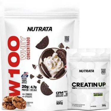 Imagem de Kit Suplemento Whey Protein W100 Sabores Nutrata 900g Creatina 300g Pu
