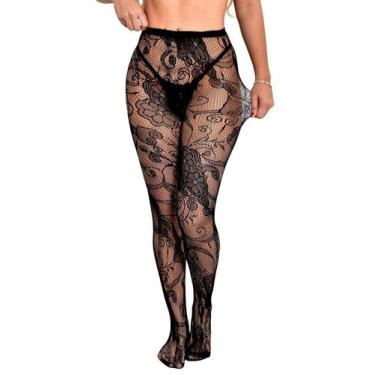Imagem de Meia Calça Arrastão Bordada Sensual Fantasia Transparente Sexy - Zee R