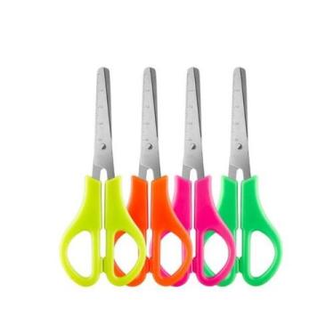 Imagem de Tesoura Escolar De Aço Inox C/ Régua 13cm VERDE NEON - BRW, Verde