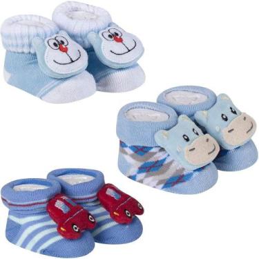 Imagem de 3 Meias Pantufa Bebê Divertida Menino Recém Nascido Enxoval Maternidad