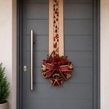 Imagem de Escapulário Decorativo Natalino Árvore de Natal Pick Decoração Porta 2,5m Vermelho e Bege