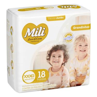 Imagem de Fralda Descartável Mili Love&Care XXXG com 18 Unidades 6 Camadas de Proteção 12h Absorção Mili