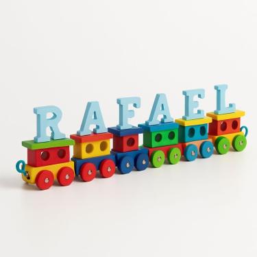 Imagem de Trenzinho Infantil de Madeira e MDF Personalizado com Nome 7 Peças Multicolorido