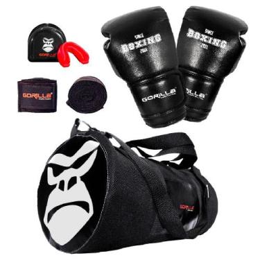 Imagem de Luva de Boxe 12OZ Muaythai Gorilla, Bandagem Elástica, Protetor Bucal 