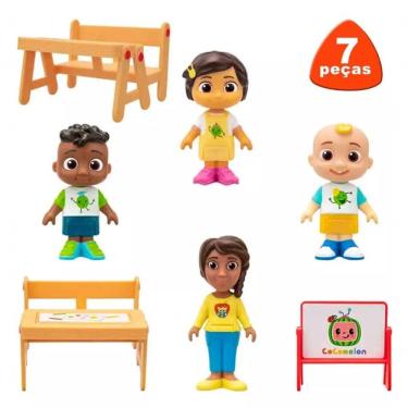 Imagem de Playset Hora da Escola Cocomelon 3322 com Figuras Articuladas e Cavalete Educativo Rosa Candide
