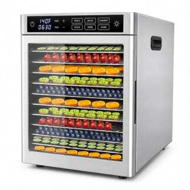 Imagem de Wutfly Desidratador de alimentos de aço inoxidável com 12 bandejas com porta de vidro - 120 V, 800 W
