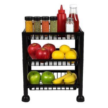 Imagem de Organizador Estante 3 Prateleiras Cesto Fruteira Tripla Multiuso Mesa 