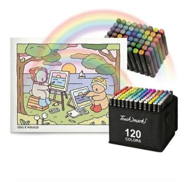 Imagem de Livro Colorir Bobbie Goods + Canetinha Touch 120 Cores Caderno Pintura