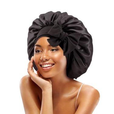 Imagem de Touca de Cetim De Luxo  Faixa Ajustável com Laço, AntiFrizz, Antiqueda