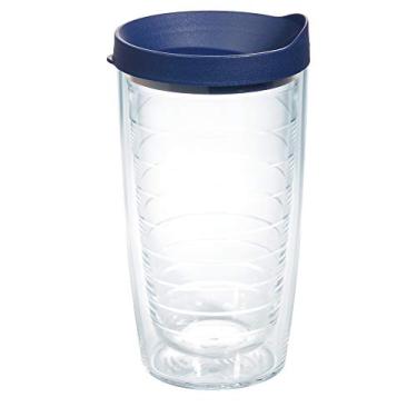 Imagem de Tervis Tampa transparente e colorida feita nos EUA, copo de viagem isolado de parede dupla mantém as bebidas frias e quentes, 473 ml, tampa azul-marinho