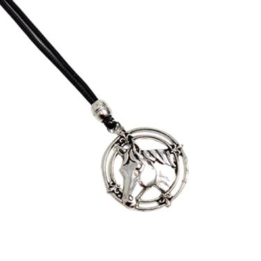 Imagem de Colar de Couro Ajustável Country Pingente Redondo Vazado Cabeça Cavalo