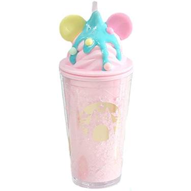 Imagem de Copo de sorvete de viagem com canudo para bebida de menina caneca congelada para piquenique presente de festa de aniversário (creme gato rosa, 450 ml)