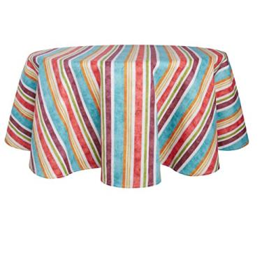 Imagem de Fiesta Toalha de mesa de tecido listrado, 177,78 cm redondo, natural