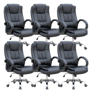 Imagem de Conjunto Escritório com 6 Cadeiras Presidente Nice Giratória Regulagem de Altura à Gás Revestimento Preto