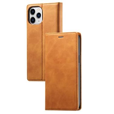 Imagem de GSYH Capa flip para iPhone 13 Mini/13/13 Pro/13 Pro Max, capa carteira de couro legítimo com suporte para cartão magnético à prova de choque TPU capa fólio capa, marrom, 13pro 15,1 cm