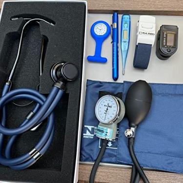 Imagem de Kit Enfermagem Completo Azul Black Esteto Rappaport Esfigmo Oxímetro Garrote Lanterna Lapela Term
