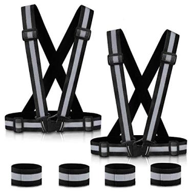 Imagem de Colete refletivo de corrida da SAWNZC 2 unidades, coletes de segurança ajustáveis para uso externo, cinto reflexivo de alta visibilidade, 4 pulseiras refletivas para ciclismo noturno, motocicleta, caminhada, construção de corrida, Roxa