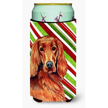Imagem de Irish Setter Candy Cane Holiday Christmas Tall Boy Beverage Insulator Beverage Insulator Hugger