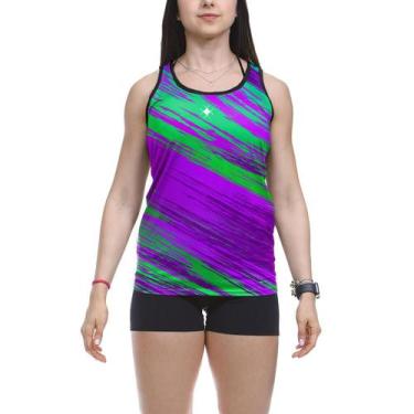 Imagem de Camiseta Regata Beach Tennis Abstrato Geometrico Verde Roxo - Missy