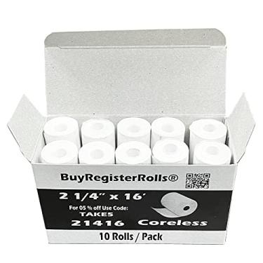 Imagem de (10 rolos) 2 1/4 x 16 rolos de papel térmicos sem núcleo 2,25 (57 mm) x 5,9 m 1 Ply Poynt Smart Pagamento Rolos de papel para impressora de recibos sem BPA da BuyRegisterRolls