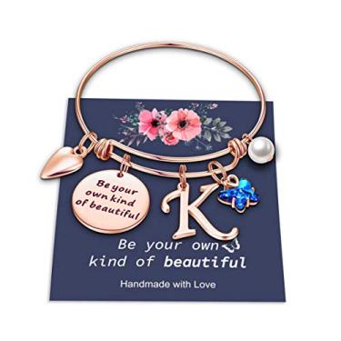 Imagem de Pulseiras com pingente de borboleta para mulheres, Be Your Own Kind of Beautifully Inspirational Bracelete, bracelete expansível com 26 letras e pingente de borboleta para mulheres, meninas, joias personalizadas, presentes