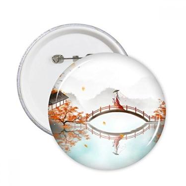 Imagem de Jincheng Outono Estilo Chinês Aquarela Alfinetes Redondos Emblema Botão Decoração Acessório 5pcs
