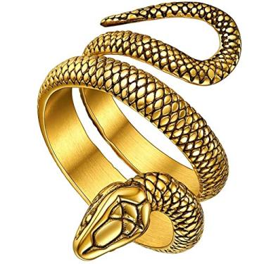 Imagem de ChainsHouse Anel de cobra preto e serpente de aço inoxidável, banhado a ouro 18 quilates, anel retrô punk gótico, joia estilo serpente para répteis, oferece serviço personalizado (com