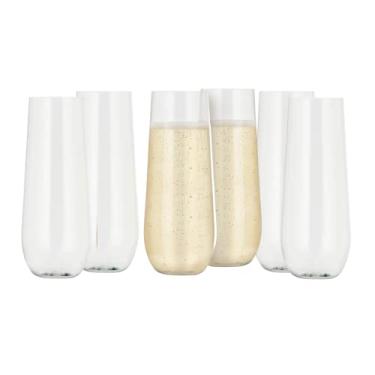 Imagem de Oggi Taças de champanhe inquebráveis, conjunto 6 - elegantes copos de vinho de plástico reutilizáveis, design de flauta de taça de vinho sem haste, plástico inquebrável, ideal para uso interno e