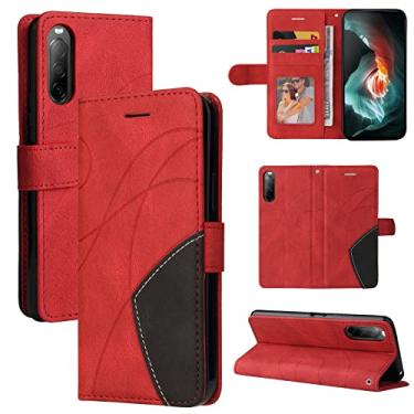 Imagem de Capa carteira para Sony Xperia 10 II, compartimentos para porta-cartões, fólio de couro PU de luxo anexado à prova de choque capa flip com fecho magnético com suporte para Sony Xperia 10 II (vermelho)
