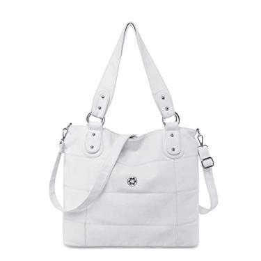 Imagem de Angel Kiss Hobo Bolsas femininas multicoloridas listradas de treliça transversal bolsa de ombro bolsa de mão, Branco, Large