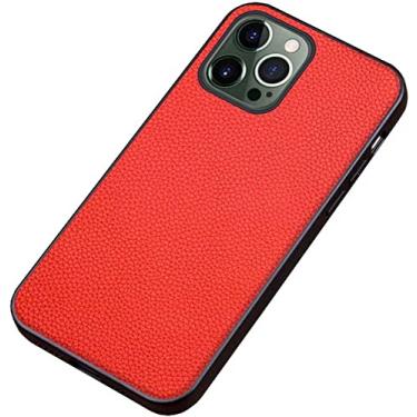 Imagem de FULNES Capa de telefone de couro com tudo incluído, para Apple iPhone 13 Pro (2021) 6,1 polegadas padrão de lichia à prova de choque capa de telefone traseira [proteção de tela e câmera] (cor: vermelho)