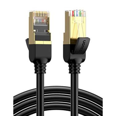 Imagem de Cabo de Ethernet UGREEN, cabo de patch de alta velocidade para rede LAN RJ45 de 7 Gigabit com design plano de 10 Gbps para 600 Mhz/s STP para Raspberry Pi 4, Console, PS3, PS4, Switch, Roteador, Modem, Painel de patch, PC, Preto, 10FT