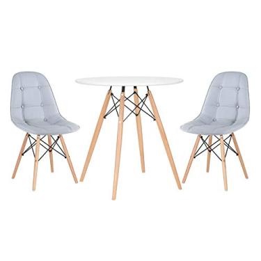 Imagem de Loft7, KIT - Mesa Eames 70 cm branco + 2 cadeiras Eames Botonê Cinza claro