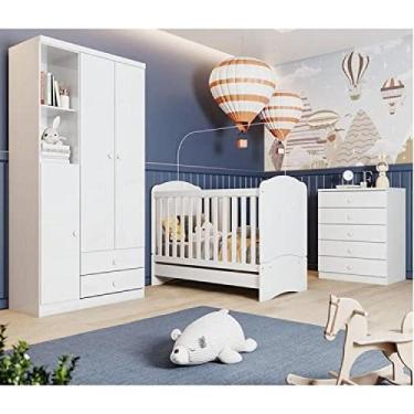 Imagem de Quarto de Bebê com 1 Guarda Roupa 1 Cômoda e Berço 3 em 1 Abracadabra Espresso Móveis Branco